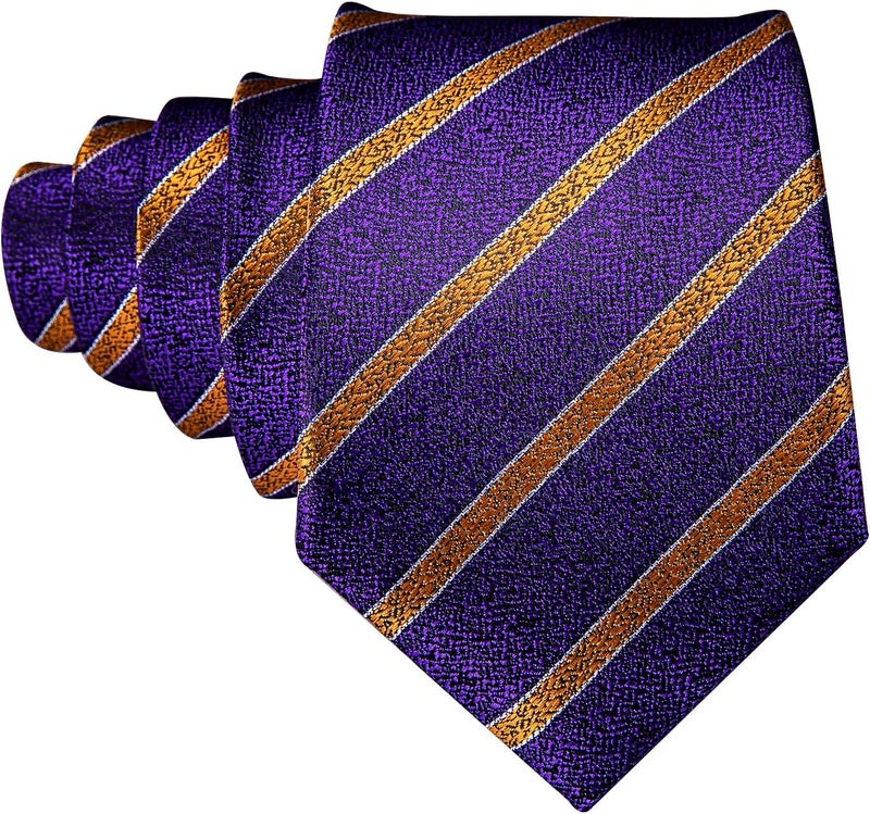 Barry.Wang Store Tie Sets for Men Silk Stripe Necktie Woven Checkered Handkerchief Cufflinks Formal Business Wedding - Image 4